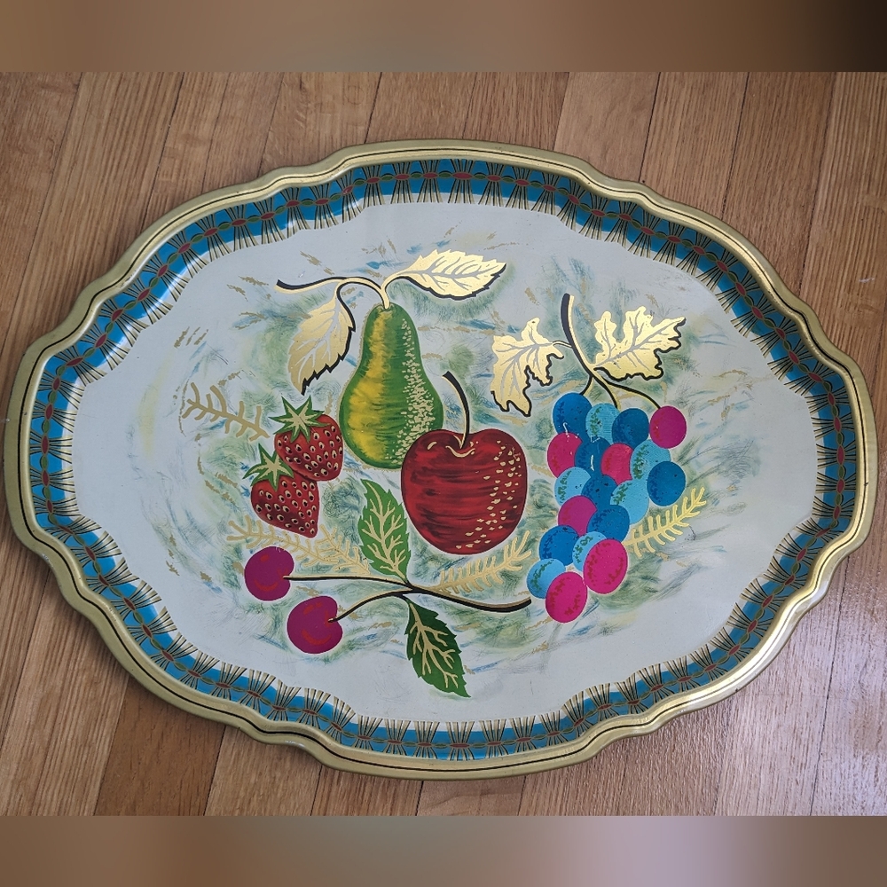 60s Vintage Baret Ware Serving Tray Collectable Fruit Still Life. Vibrant Colors